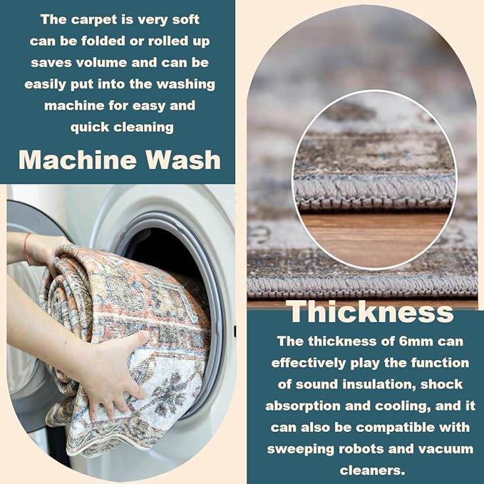 CHAMPLANT Washable Area Rug 4'x6' Traditional Floor Cover Foldable Thin Rugs - Image 4
