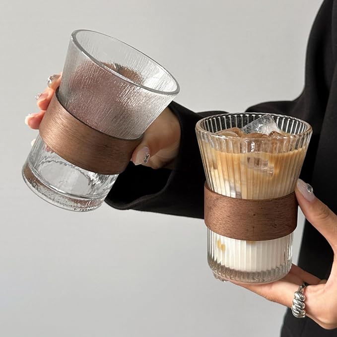 Stripes Glass Coffee Mug | 2-Pack 301-400ml | No Sleeve, Heat-Resistant Glass | - Image 2