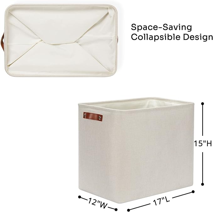 DULLEMELO Extra Large Storage Baskets, Fabric Storage Bins for Organizing Shelves Nursery Toys Books, Closet Baskets and Bins with Handles, Beige, 2-Pack