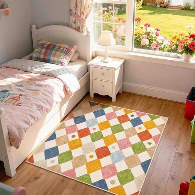 jinchan Macy Area Rug for Kids Room 4'x4' Square Rug Modern Colorful Nursery - Image 7