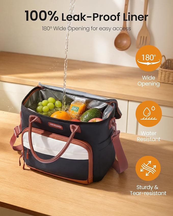 LOVEVOOK Lunch Box for Women, Adult Lunch Bag for Work, Mocha Checker | - Image 7