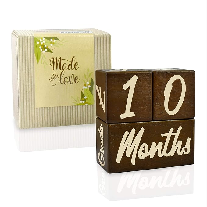 I'm Solid Wood Weekly Monthly Yearly Baby Milestone Age Blocks, Gender Neutral, Newborn Gifts & Keepsakes for Picture Props (3 Pcs/Brown)