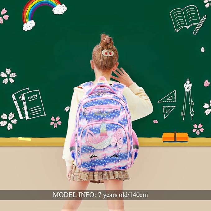 Cusangel Backpack for Girls Boys School Bookbags Kindergarten Elementary Lightweight Waterproof Multifunctional Large Capacity for Backpack (16 inch Sky Unicorn Fun Prints)