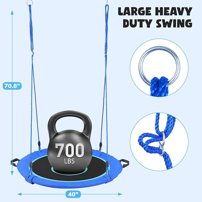 Hapfan 40" Saucer Tree Swing for Kids and Adults, Disc Round Swing for Kids Outdoor with Swivel, UV-Resistant Textilene Fabric, 700 lb Weight Capacity, 9.8 FT Hanging Straps, 2-Year Warranty (Blue)