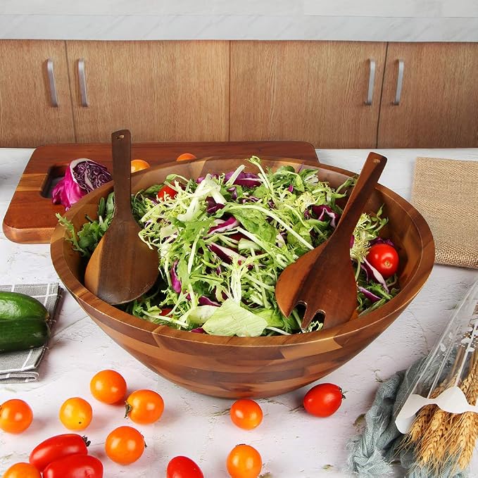 AIDEA Salad Bowls, Wooden Salad Bowls Set, Large Acacia Wood Serving Bowl - Image 3