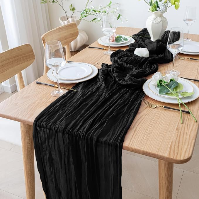 Cheesecloth Table Runner 10FT 3Pcs Black Boho Gauze Sheer Runners | Cheese - Image 6