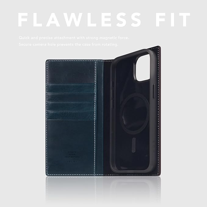 D7 Italian Wax Leather Wallet Case for iPhone 15 Plus - [2-in-1] Handcrafted Detachable Diary Style with Magnetic MagSafe Back Cover, Gift Box Included (Blue)