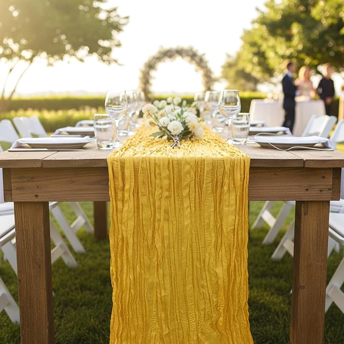 3 Pack Gold Cheesecloth Table Runner 120 Inch Boho Wedding Decor | Cheesecloth - Image 8
