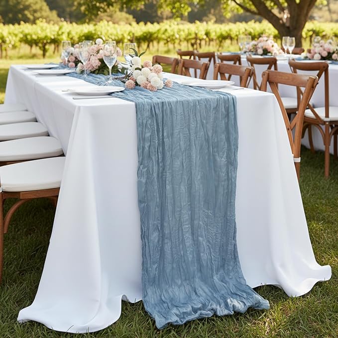 12 Pack Dusty Blue Cheesecloth Table Runner 120 Inch Boho Wedding Decor | - Image 7