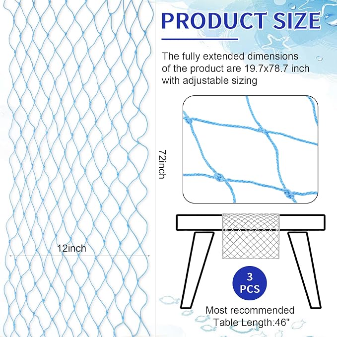 SATINIOR 3 Pcs 12 x 72'' Fishing Net Table Runner Party Decoration, Light Blue - Image 2