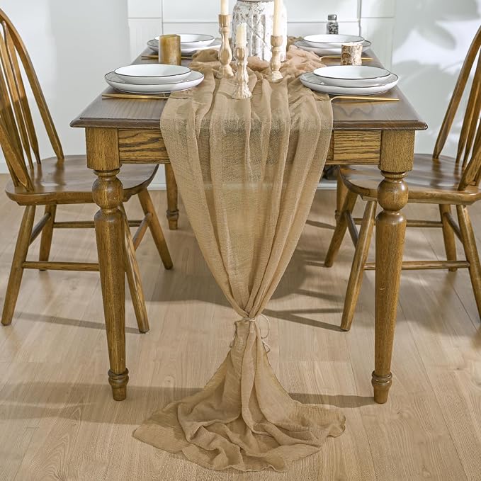 Artoid Mode 3PC Boho Cheesecloth Gauze Sand Wedding Table Runner, 120 Inch - Image 3
