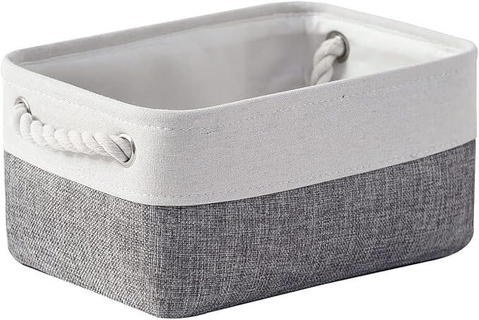 TheWarmHome Organization and Storage Basket for Shelves - 12x8x5.2 inch 1 Pack Fabric Storage Cubes, Collapsible Storage Bins for Closet Organizer Gift Cloth Toy (White & Grey)