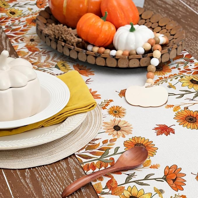 Fall Pumpkins and Sunflowers Table Runner 13x48 Inch, Maple Leaves Farmhouse - Image 6