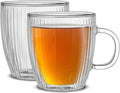 JoyJolt Fluted Glass Coffee Mugs, Double Wall 13.5oz Clear Glass Coffee Mug Set by JoyJolt
