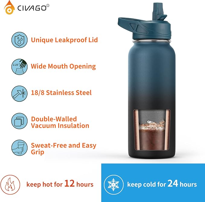 CIVAGO 22 oz Insulated Stainless Steel Water Bottle - Image 3