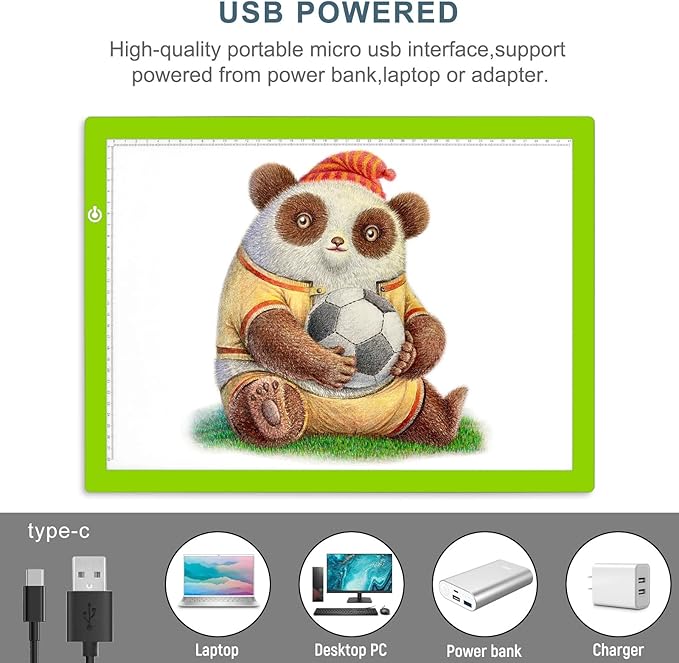 LitEnergy A3 LED Copy Board Light Tracing Box, Ultra-Thin Adjustable USB Power Artcraft LED Trace Light Pad for Tattoo Drawing, Streaming, Sketching, Animation, Stenciling (Green)
