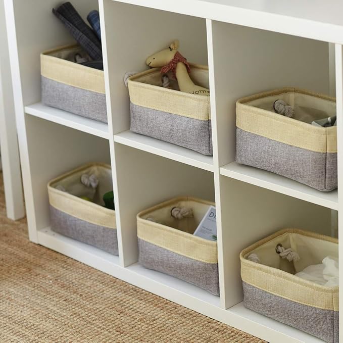 TheWarmHome Storage Baskets for Organizing - 11.8x7.8x5.2 inch Small 6 Pack Storage Bins for Shelve, Farbic Storage cubes Organizer for Baby Toys Nursery (Gold & Grey)