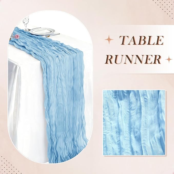 10 Pack Baby Blue Cheesecloth Table Runner 21 x 120 Inch Boho Gauze Sheer Table - Image 6