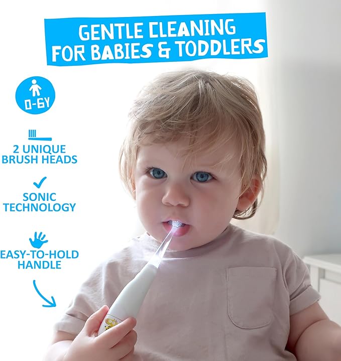Jack N' Jill Tickle Tooth Toddler Electric Toothbrush with Replacement Head - Gentle Cleaning, Made for Tiny Teeth, LED Inspection Light, for Babies & Kids, Extra Soft Bristles - (1 Pack)