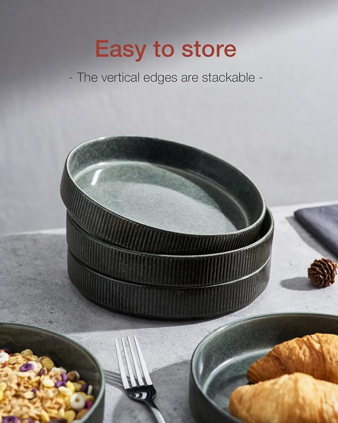 famiware Star 8.25" Pasta Bowls Set of 4, Bowl Plates, Deep Forest | Microwave - Image 6