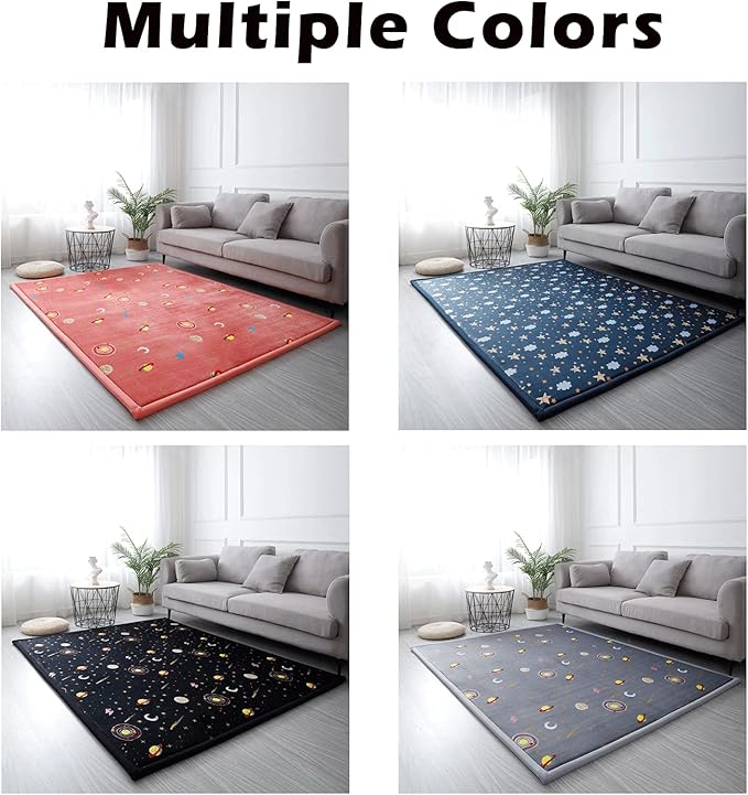 Loartee Coral Velvet Area Rug - 1" Thick Memory Foam Baby Play Mat, Washable Toddler Carpet, Home Decor for Living Room, Nursery, Kids Bedroom, Starry Blue, 4'11"x6'7"