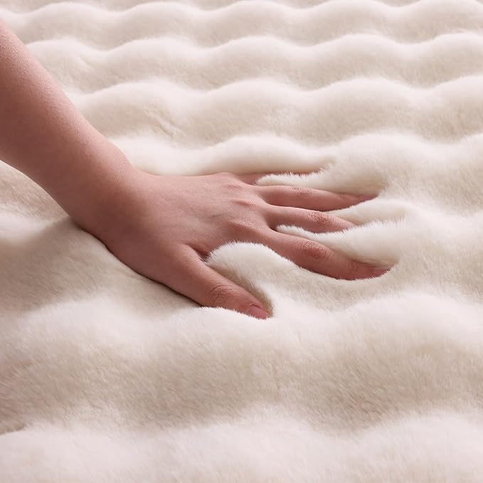 Creamy White Rabbit Plush Rug 8'x10', Fluffy Faux Fur Shaggy Area Rug - Image 5
