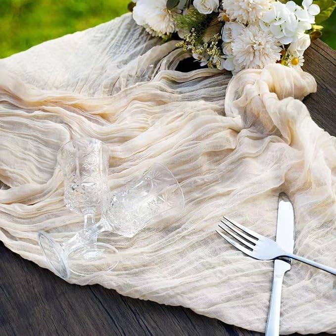 12 Pcs Beige Cheesecloth Table Runner 13ft Boho Gauze Cheesecloth Table Runner - Image 6