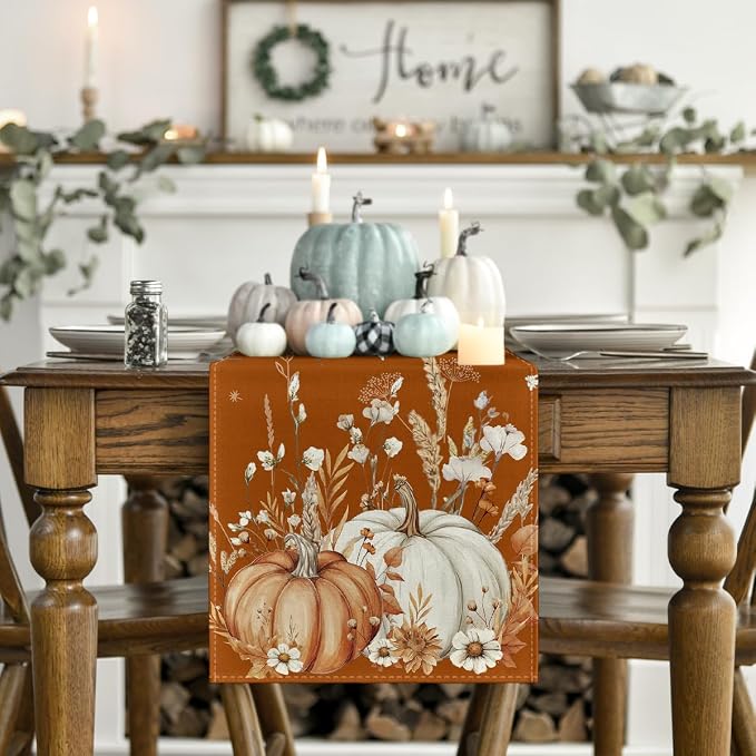 Artoid Mode 210 GSM Fall Table Runner 13x60 Inch Home Party Decor | Orange - Image 2