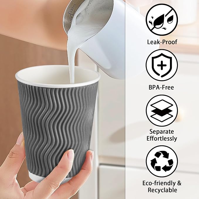 Lamosi 50 Count Insulated Coffee Cups 12 oz, Disposable Paper Cups No Lids | - Image 4