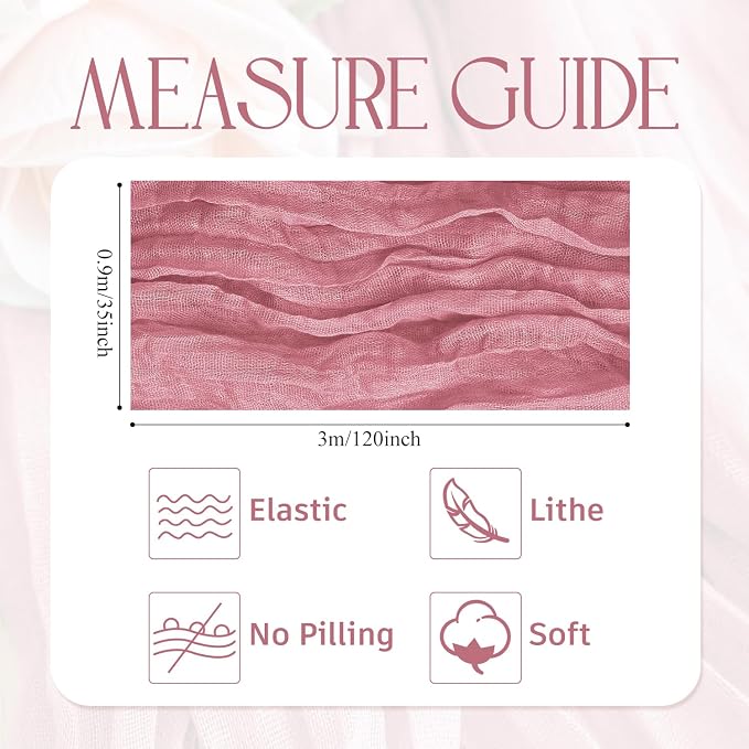 Cheesecloth Table Runner Dusty Rose 10FT Boho Gauze, 2 Pack | 120 Inch Cheese - Image 2