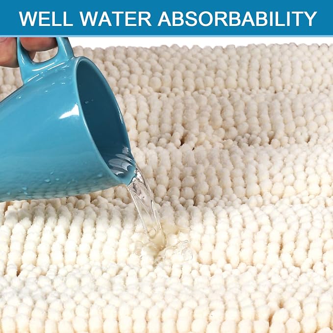 H.VERSAILTEX Ivory Bath Mat Bath Rugs, Extra Thick Striped Bath Rugs - Image 5