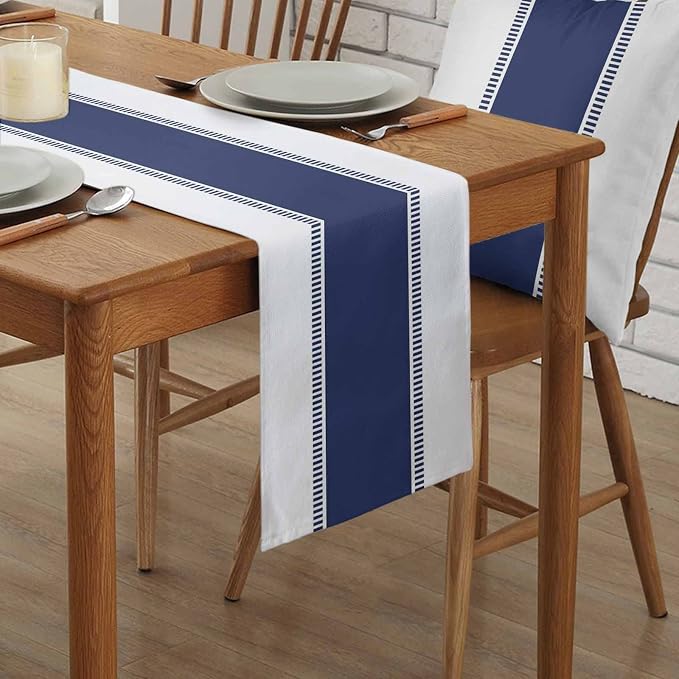 Navy Blue Stripes Table Runners 120 inches Long Farmhouse Table Runner Dresser - Image 2