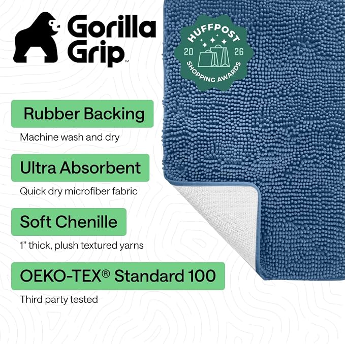 GORILLA GRIP Bath Rug Mat 60x24, Thick Soft Absorbent Chenille, Quick Dry - Image 2