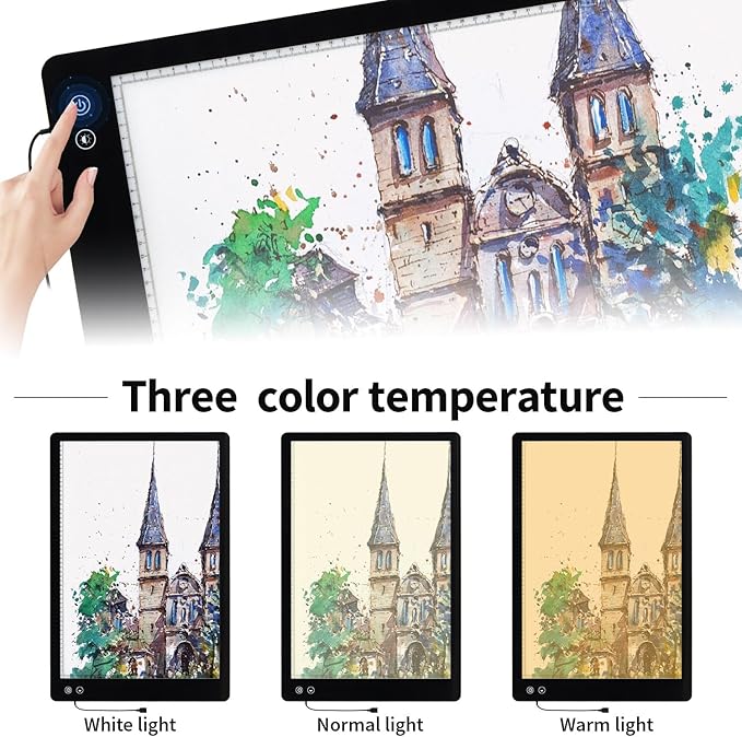 Zocelight Rechargeable A2 Light pad for Diamond Painting,A2 Light Board with 5200mAh Battery,6 Levels Dimming/3 Color temperatures 5500 Lux Super Bright Light Box for Drawing,Sketching,Animation