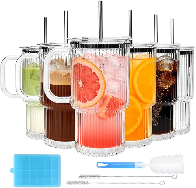 Accguan 6Pack 20oz Ribbed Glass Tumbler by Accguan