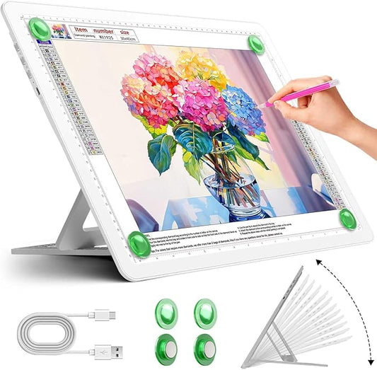 Zocelight Rechargeable A3 Light Board with Built-in Stand,Super Bright Magnetic Light Box for Tracing,Wireless Light Pad for Diamond Painting,Side Buttons,LED Light Table for Drawing,Sketching(White)