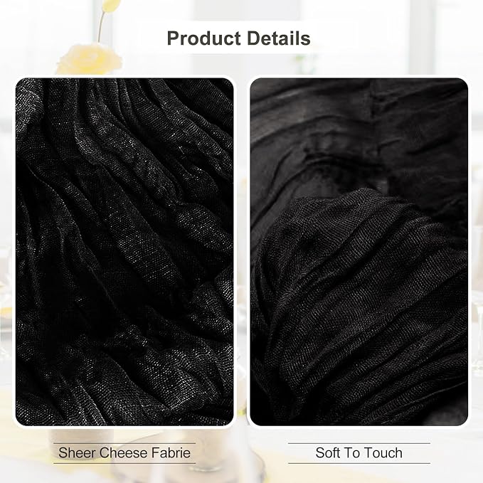 10 Pack Black Cheesecloth Table Runner 35x120 Inch 10Ft Rustic Gauze Cheese - Image 2