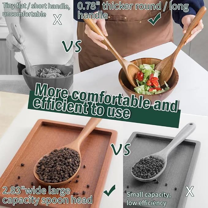 Wooden Spoons for Cooking, Wood Spoon Set of 2, Kitchen Serving Ladle Scoop - Image 3