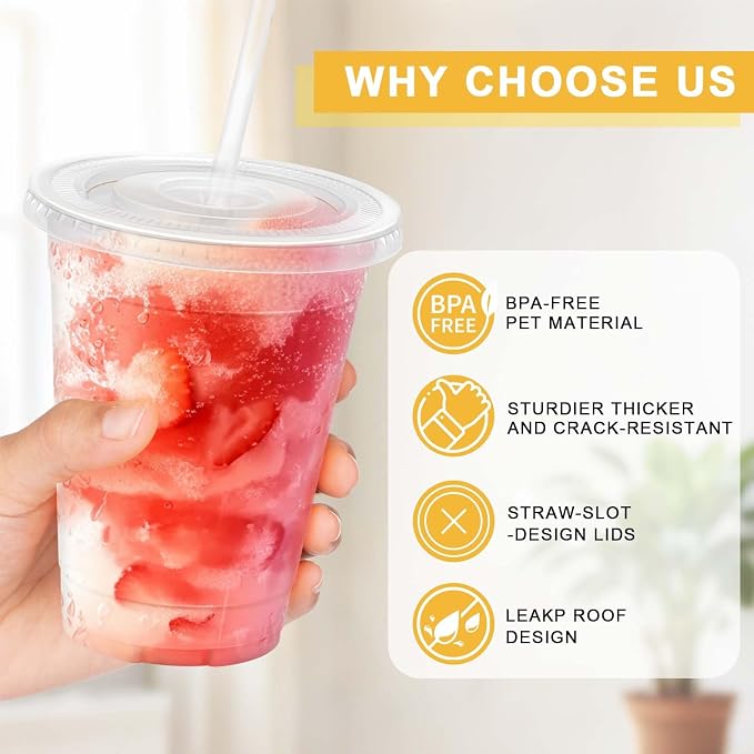 Clawsoff 100 Pack 16 oz Disposable Clear Plastic Cups - Image 3