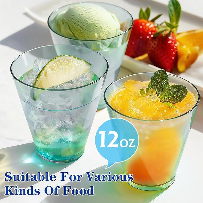 Glowserve 200 Pack 12 oz Blue Disposable Plastic Cups Cocktail Glasses | Cold - Image 5