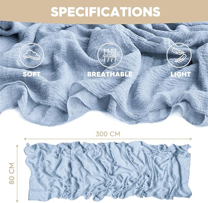Artoid Mode Boho Ice Blue Gauze 3 Pieces Wedding Table Runner, 120 Inch - Image 6