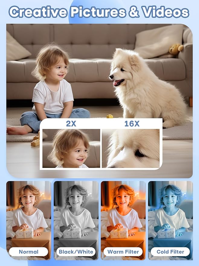 Digital Camera, 44MP Full HD 1080P Point and Shoot Camera with 64GB Card, Anti Shake 16X Zoom Compact Volg Cameras, Portable Small Camara Gift for Kids, Ages Teen Girl Boy - Black