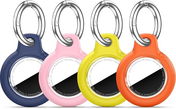 Upgrade Waterproof 4 Pack Airtags Holder with Apple Airtags Keychain, Hard PC Air Tag Case, Anti-Scratch & Shock Air tag Holder, Men's Women's Keyrings & Keychains -Navy Blue+Pink+Yellow+Orange