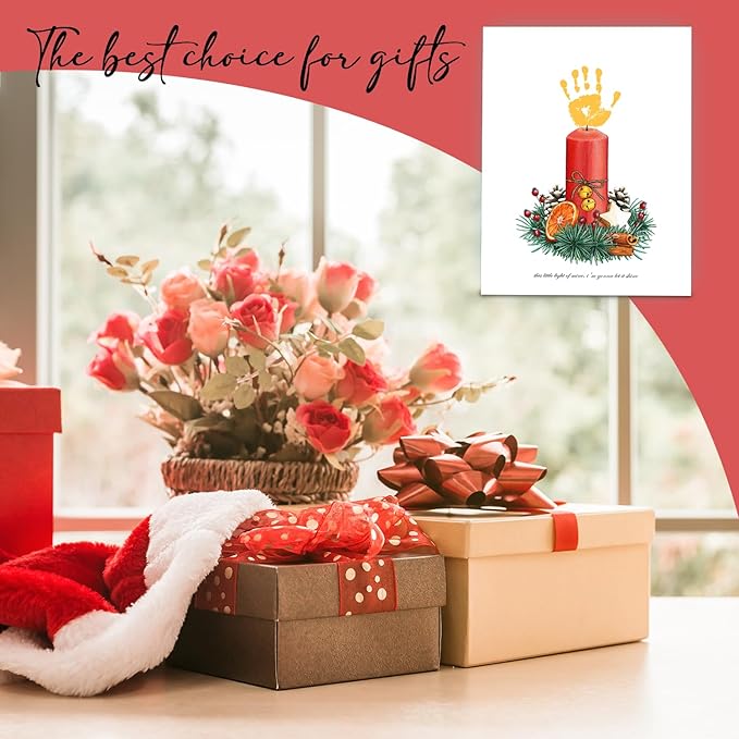 SHLINCO Handprint Keepsake DIY Kit, Baby's First Holiday Keepsake, Candle Winter Decoration, Kids Family Footprint Art, 7.8x9.8 Inch Canvas, Suitable for Desktop Wall Ornaments