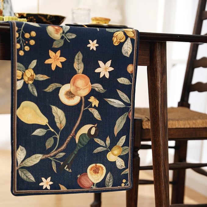 bilin gaier Designer Linen Extra Long Table Runner, Floral Pattern, Dining Table - Image 9