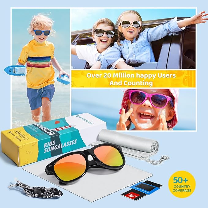 RIVBOS Kids Sunglasses Polarized UV Protection Flexible Rubber Glasses Shades with Strap for Boys Girls RBK004