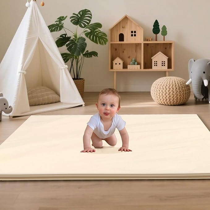 Baby Play Mat 47x47 Inches, Extra Thick 1.2" Foam Floor Mat for Tummy Time & Crawling, Waterproof Non-Slip Faux Leather Playpen Mat for Infants Toddlers, Indoor Outdoor Gym Activity, Beige