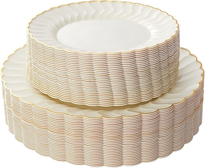 Lullaby 60PCS Ivory Scalloped Plastic Plate by LULLABY