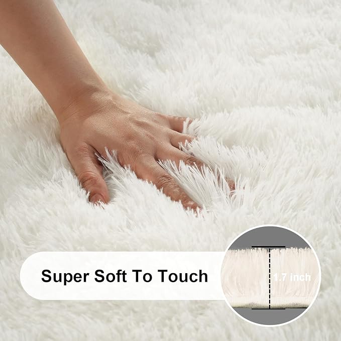 Cream White Rugs for Bedroom, 4x6 Fluffy Area Rugs for Living Room, Small Fuzzy - Image 2
