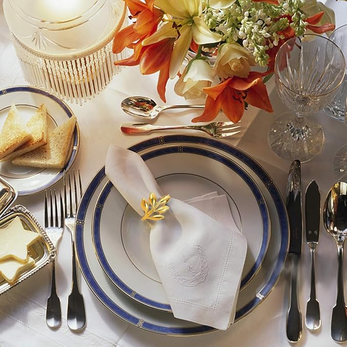 Set of 100 Leaf Napkin Rings Metal Gold Leaf Napkin Ring, Napkin Rings Bulk - Image 3